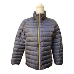NWOT Women’s Ci Sono Navy Blue Puffer Jacket With Pink Tinted Gold Zippers